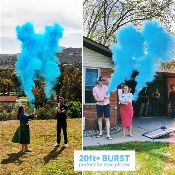Gender Reveal Confetti Cannon - Biodegradable Powder Cannons Smoke Party Poppers - Picture 6 of 7